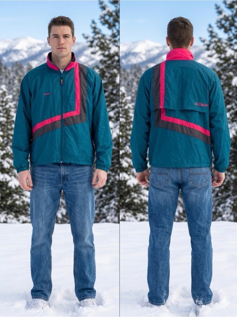 Vintage Hind Teal Y2K Colorblock Logo Windbreaker Vented  Lightweight Jacket L